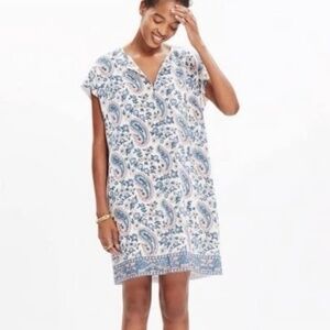 Madewell 100% Silk Paisley Midi V Neck T-Shirt Dress - Size Large